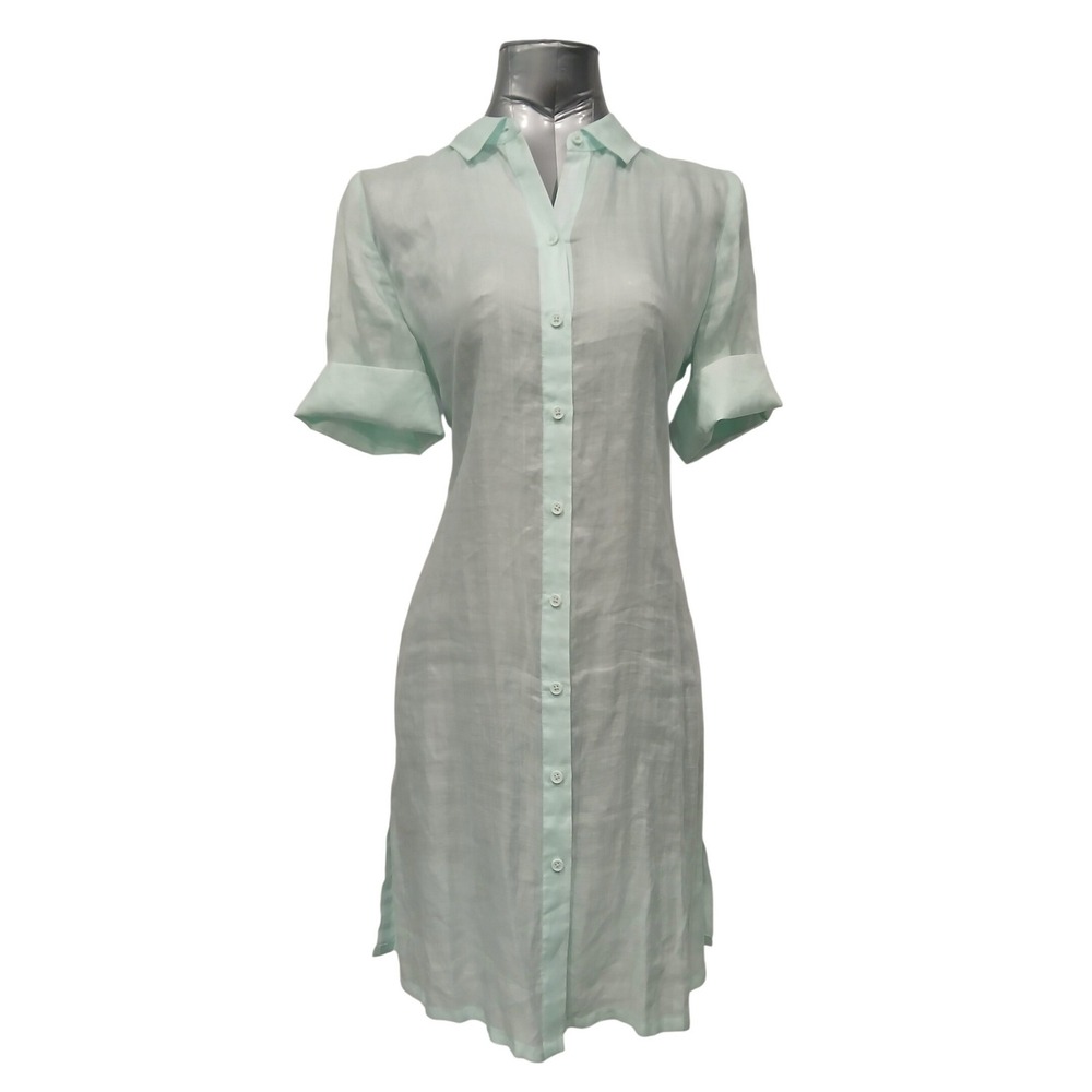 Chicos Mint Green Ramie Lyocell Tunic Shirt Dress Oversized Sz Sm Casual Chic